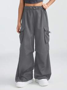 SHEIN Tween Girls Clothes Black Pants Back To School Frist Day Of School Clothes Clothes Mommy And Me Kpop Y2k Wide Leg Checkered Cargo Pants Football/Volleyball Halloween Costume Christmas Sweatpants Spring/Fall/Winter