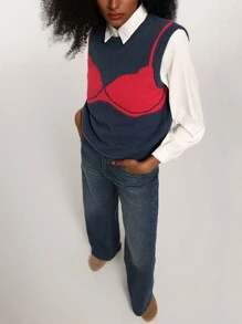 SHEIN Unity Women's Summer Pattern Round Neck Loose Casual Sleeveless Knit Top - Navy Blue - View 6