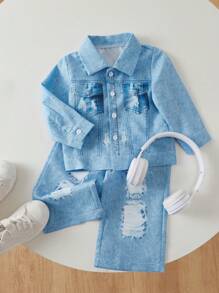 2 sztuki/zestaw ubranek dla chłopców z efektem dżinsu, idealne połączenie mody i wygody. Idealny zarówno na codzienne zajęcia, jak i na specjalne okazje, ten wyjątkowy zestaw z efektem dżinsu pozwoli Twojemu maluchowi emanować pewnością siebie i stylem w każdej chwili, ubranka dla chłopców - Wielokolorowe - Zobacz 1