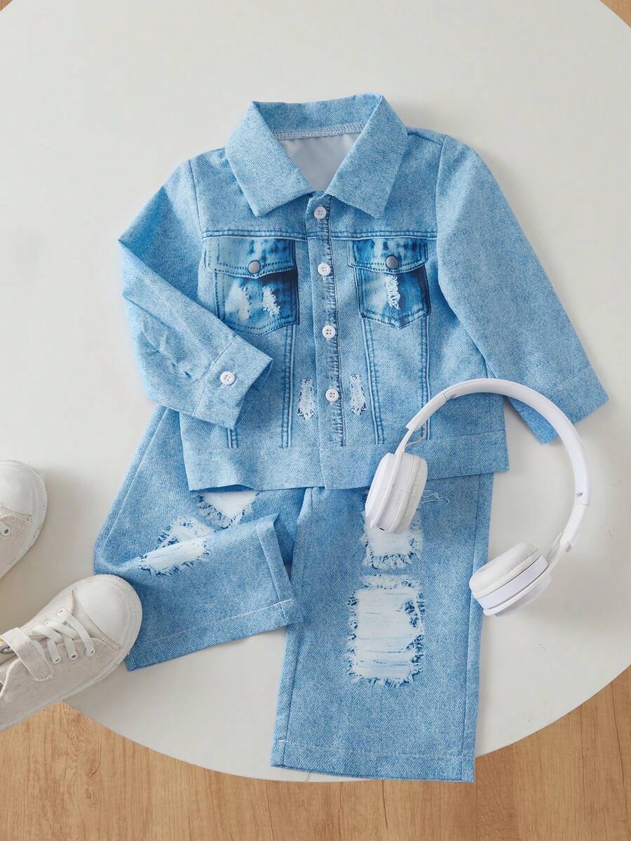 2 sztuki/zestaw ubranek dla chłopców z efektem dżinsu, idealne połączenie mody i wygody. Idealny zarówno na codzienne zajęcia, jak i na specjalne okazje, ten wyjątkowy zestaw z efektem dżinsu pozwoli Twojemu maluchowi emanować pewnością siebie i stylem w każdej chwili, ubranka dla chłopców - Wielokolorowe - Zobacz 1