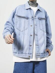 Manfinity LEGND Men's Casual Washed Denim Jacket, Spring Autumn - Light Wash - View 4