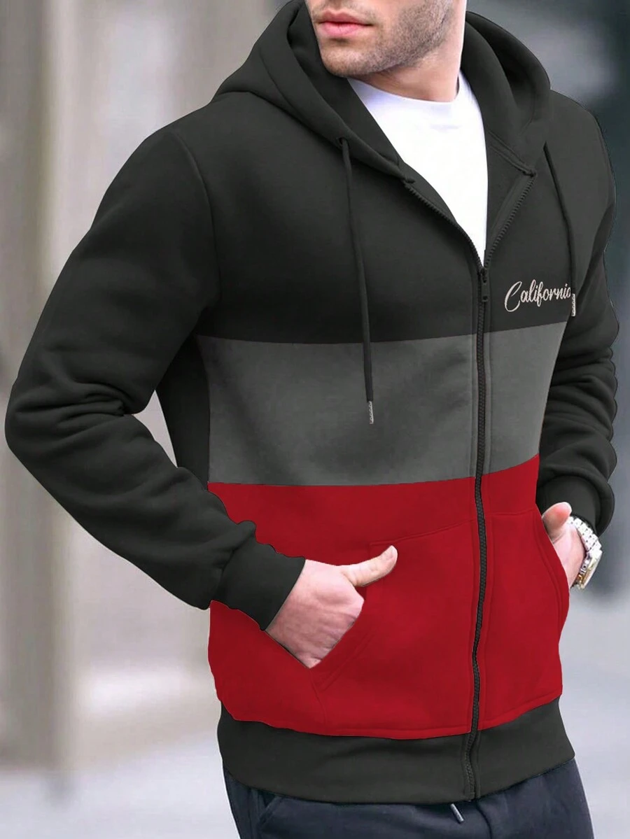 Manfinity Homme Áo hoodie dài tay thường ngày có khóa kéo phía trước màu trơn dành cho nam - Nhiều màu - Xem 1