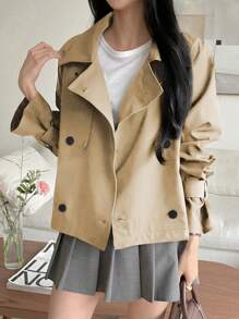 DAZY 女式纯色双排扣长袖风衣，秋季女式夹克，秋季女装