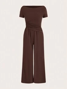 Muchica 深棕色针织女式修身休闲西装套装 - 巧克力棕 - 查看 5