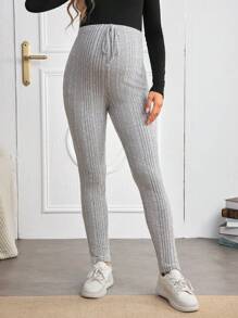 SHEIN Adjustable Maternity Solid Color Leggings - Grey - View 6