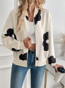 Chiquease Chaqueta con cierre para mujer con estampado floral, estilo para ir y venir