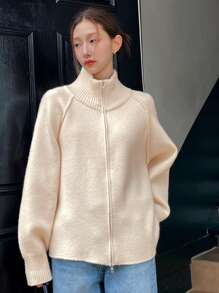 Dazy-Less Chaqueta de mujer de punto de patchwork, ropa de mujer de otoño - Beis - Ver 9