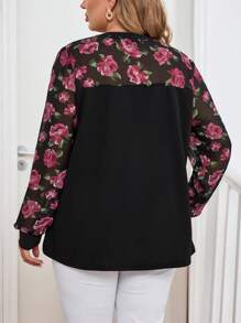 SHEIN Clasi 大码女式花卉印花圆领长袖优雅衬衫 - 彩色 - 查看 2