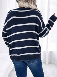 EMERY ROSE Plus Size Casual Colorblock Striped Drop Shoulder Sweater, Spring Autumn Knit Pullover Fall Winter - Multicolor - View 2