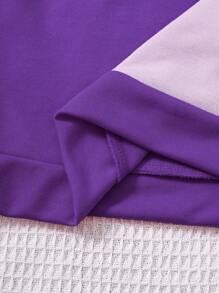 SHEIN Tween Girl Colorblock Round Neck Long Sleeve Loose Casual Sweatshirt, Autumn/Winter - Purple - View 3