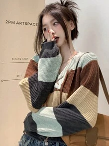 DAZY Women's Casual Color Block Striped Cross Strap Sweater, Spring/Fall - Multicolor - View 8