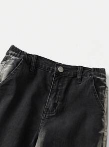 SHEIN Tween Boys' Fashionable Color-Blocked Casual Denim Jeans, Suitable For Daily Wear - Black - View 4
