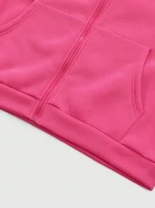 Manfinity EMRG Plus Size Men's Letter Printed Zip-Up Hooded Sweatshirt, Spring Autumn - Hot Pink - View 3