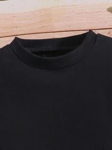 Young Girls' Short Sleeve Printed Star Pattern Round Neck Top - Black - View 5