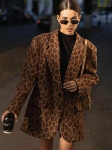 SHEIN Privé Áo khoác Blazer thời trang họa tiết da báo dài tay ve khía thu đông cho nữ - Nhiều màu - Xem 2