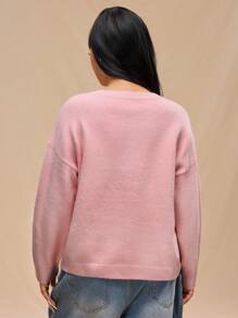 Forever 21 大码女式圆领长袖针织毛衣，秋冬 - 粉色 - 查看 2