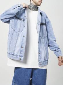 Manfinity LEGND Men's Casual Washed Denim Jacket, Spring Autumn - Light Wash - View 5