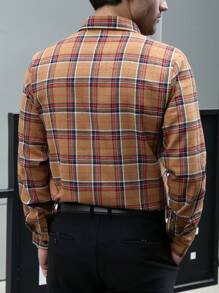 Manfinity Mode Chemise à manches longues pour hommes avec boutons et imprimé à carreaux, chemise à manches longues, vêtements d'automne pour hommes, chemise à carreaux, vêtements de Noël