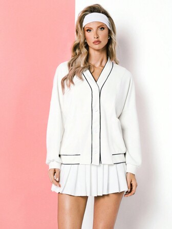 VARSITIE 条纹长袖带口袋纽扣女式户外夹克