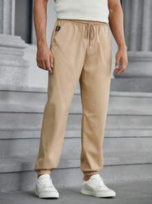 Manfinity Homme 男式纯色前系带口袋休闲慢跑裤