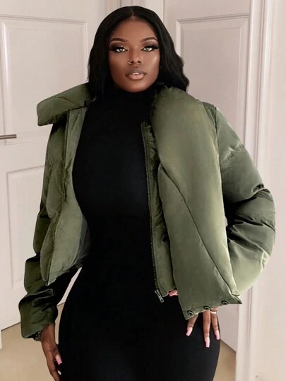 Slaydiva New Leisure Street Style Long Sleeve Down Jacket, Winter Ladies High Neck Scarf Design Padded Coat For Women