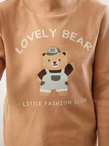 Cozy Pixies Cartoon Bear Pattern Knitted Soft Stand Collar Long Sleeve Pullover T-Shirt For Young Boy