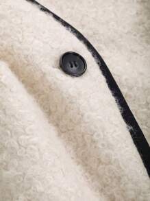 DAZY Áo khoác lông cừu giả màu tương phản dáng rộng thoải mái cho nữ - Màu be - Xem 9