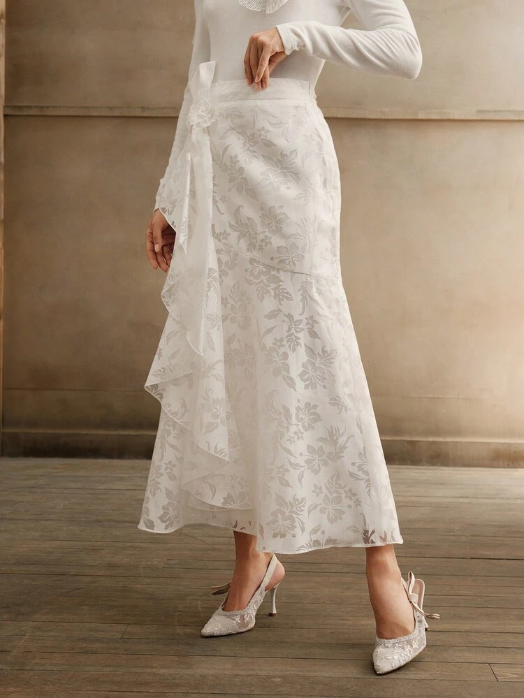 Women's Luxury High-End 3D Floral Embellished Pearl Skirt