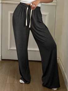 Livesso Simple Knit Straight Leg Loungewear Bottom Pajama - Dark Grey - View 3