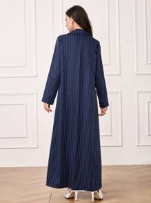 Al Najma Women's Turndown Collar Long Sleeve Striped Casual Arabic Abaya, Modest Elegant Fashion Maxi Blazer Style Abayas, For Casual Daily/Work/Evening Party