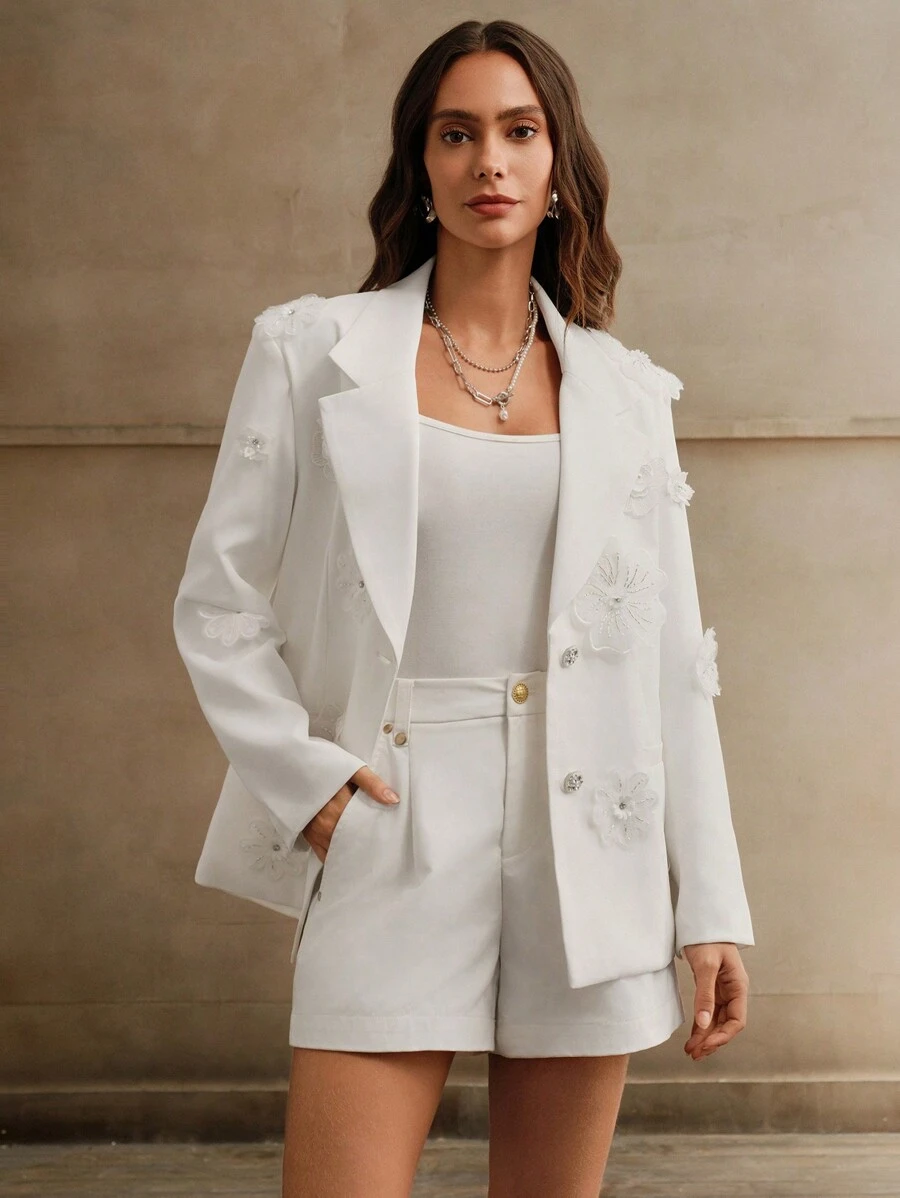 Anewsta Veste de costume de luxe en lin ivoire - Beige - Voir 1