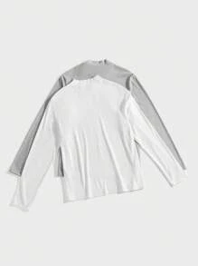 Manfinity NXTstreet Men's 2-Piece Knitted Fit Basic Style Casual High Neck Shoulder Long Sleeve T-Shirt Suitable For Autumn And Winter - Multicolor - View 2