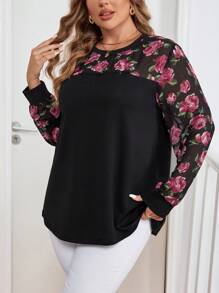SHEIN Clasi 大码女式花卉印花圆领长袖优雅衬衫 - 彩色 - 查看 4