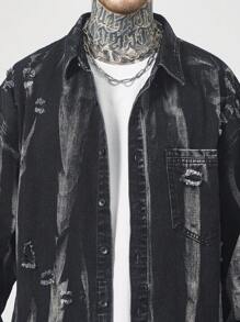 Manfinity EMRG Men's Front Button Long Sleeve Pocket Casual Simple Denim Jacket - Black - View 5