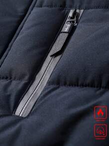 Manfinity Homme Men's Loose Fit Long Sleeve Hooded Padded Jacket, Men Winter Jacket - Navy Blue - View 6