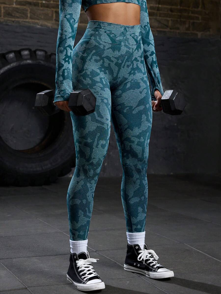 Powerista 女士高腰迷彩印花日常健身紧身裤瑜伽裤