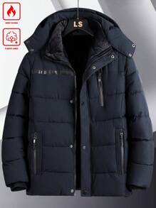 Manfinity Homme Men's Loose Fit Long Sleeve Hooded Padded Jacket, Men Winter Jacket - Navy Blue - View 2