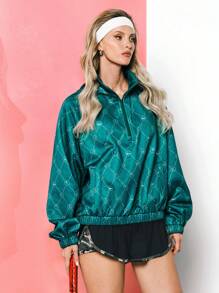 VARSITIE 复古印花高领宽松拉链女士户外羊毛衫 - 彩色 - 查看 5