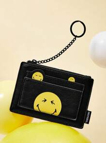 SmileyWorld® | SHEIN Funny Cartoon Expression Pattern Black Zipper Card Holder