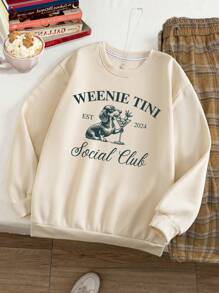 INAWLY Cute Dachshund Print Crewneck Sweatshirt,Long Sleeve Top,Graduation,Teacher,Back To School Pullover Fall - Apricot - View 1