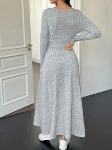 SHEIN Maternity Casual Long Dress, Spring & Autumn - Grey - View 2