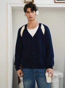 Manfinity Hypemode Sản phẩm mới mùa thu đông màu xanh hoàng gia thoải mái ấm áp xen kẽ hơi rộng rãi giải trí hoặc ở nhà tốt - Áo len cardigan tay dài, phù hợp cho nam giới - Nhiều màu - Xem 8