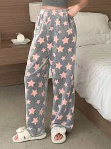 DAZY Thickened Flannel Allover Star Pattern Fluffy Sleep Pants, Thermal Lined Fall, Winter, Cozy - Pink - View 4