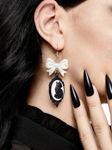 ROMWE 1 Cặp Hoa tai hình nơ và mèo phong cách Gothic Halloween dành cho nữ - màu đen - Xem 2