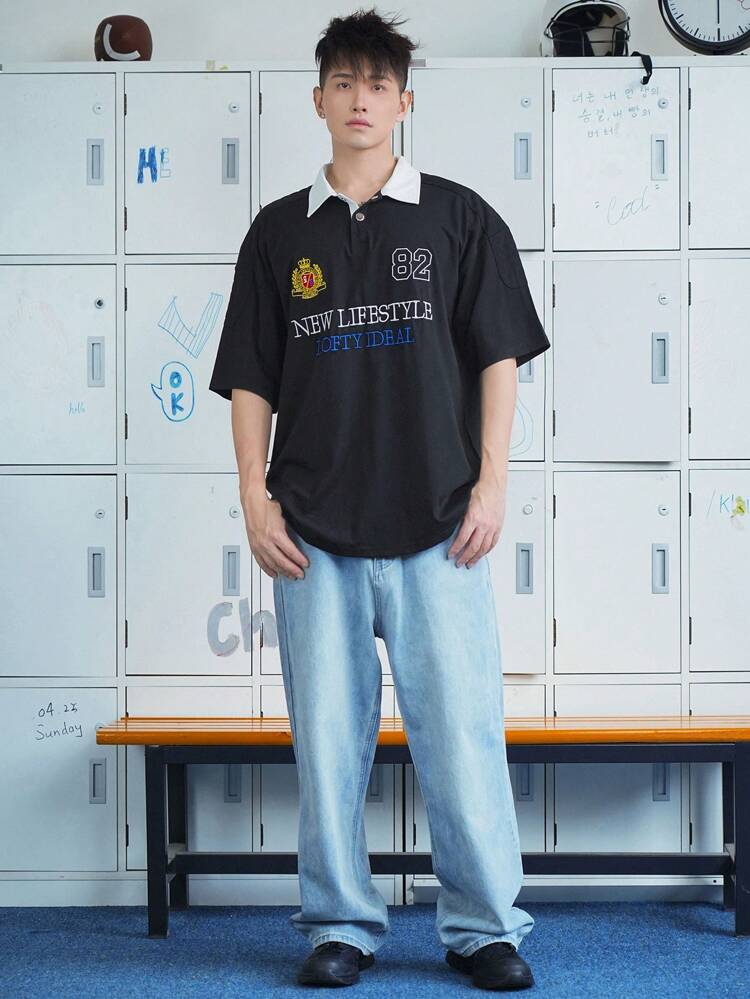 Men's Summer Letter Print Polo Shirt