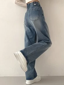 DAZY 女士宽松阔腿长牛仔裤 - 藍色 - 查看 2
