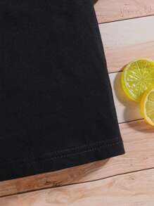 Young Girls' Short Sleeve Printed Star Pattern Round Neck Top - Black - View 6