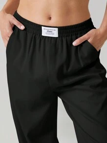 SHEIN EZwear 女式黑色梭织宽松西装裤 - 黑色 - 查看 3