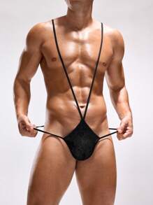 Men's Solid Color Spaghetti Strap Minimalist Sexy Underwear - Black - View 1