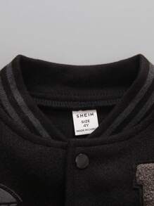 SHEIN 1 件休闲百搭 PU 字母夹克棒球外套，适合年轻男孩，适合秋冬季、户外、街头、学校 - 黑色 - 查看 6